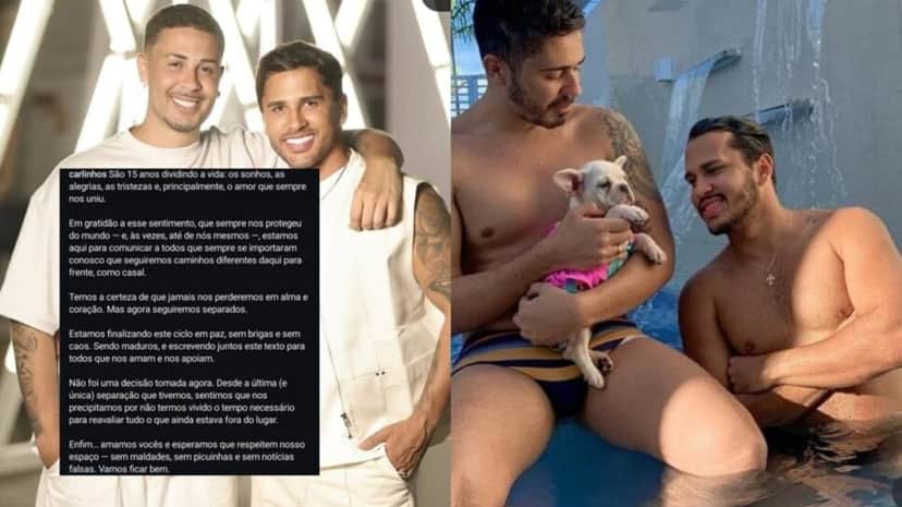 Carlinhos Maia e Lucas Guimarães confirmam divórcio em nota oficial colaborativa nas redes sociais (Foto: Reprodução/ Instagram/ Montagem) Carlinhos Maia e Lucas Guimarães confirmam divórcio em nota oficial colaborativa nas redes sociais (Foto: Reprodução/ Instagram/ Montagem)