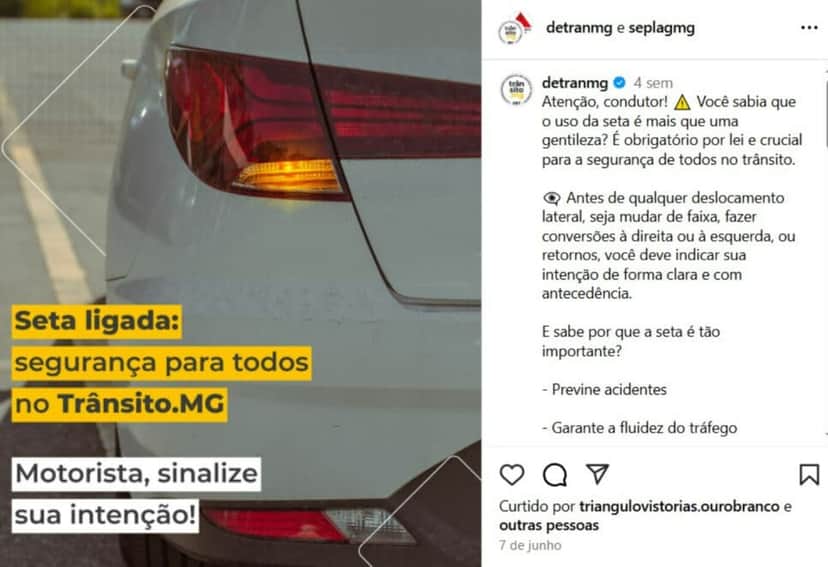Detran de MG faz alerta nas redes sociais (Foto: Reprodução) Detran de MG faz alerta nas redes sociais (Foto: Reprodução)