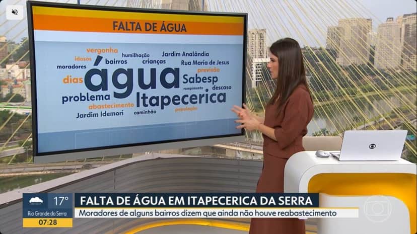 Sabina Simonato expõe falta de água em Itapecirica da Serra (SP), e se revolta com pedido (Foto: Reprodução/ Globo) Sabina Simonato expõe falta de água em Itapecirica da Serra (SP), e se revolta com pedido (Foto: Reprodução/ Globo)
