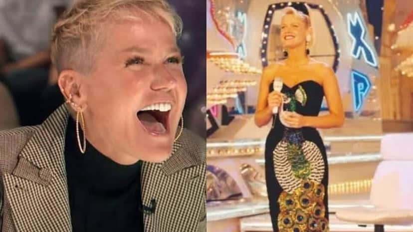 Xuxa revela que Roberto Carlos foi tomar banho após abraçá-la com vestido de pavão com detalhe lilás (Foto: Reprodução/ Internet/ GNT/ Montagem) Xuxa revela que Roberto Carlos foi tomar banho após abraçá-la com vestido de pavão com detalhe lilás (Foto: Reprodução/ Internet/ GNT/ Montagem)