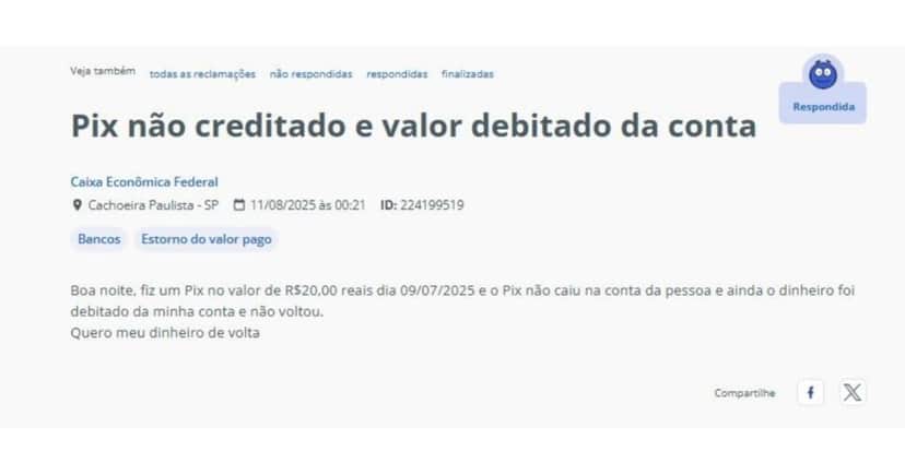 Reclamação feita pelo Reclame Aqui (Foto Reprodução/Reclame Aqui) Reclamação feita pelo Reclame Aqui (Foto Reprodução/Reclame Aqui)