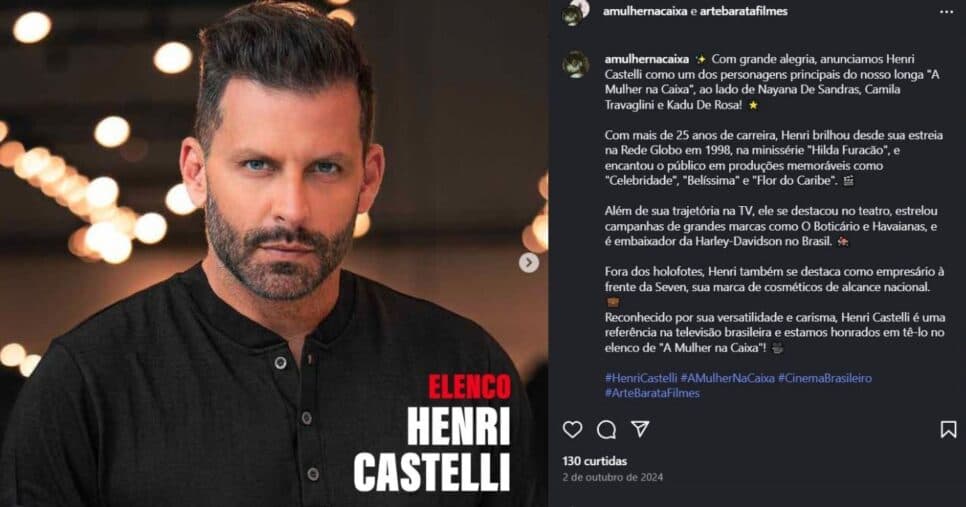 Henri Castelli foi anunciado oficialmente no elenco do filme A Mulher na Caixa (Foto Reprodução/Montagem/TV Foco/Instagram/@amulhermacaixa) Henri Castelli foi anunciado oficialmente no elenco do filme A Mulher na Caixa (Foto Reprodução/Montagem/TV Foco/Instagram/@amulhermacaixa)