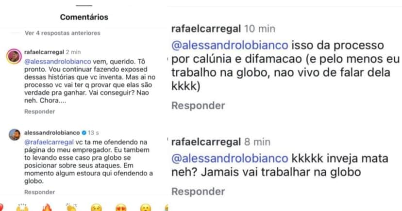 Prints da siituação ocorrida em comentários do Instagram - Foto; instagram Prints da siituação ocorrida em comentários do Instagram - Foto; instagram