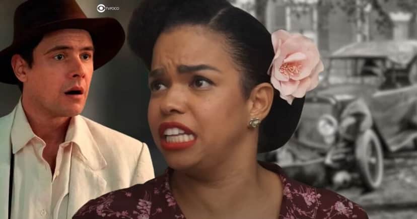 Candinho, Dita e ilustração de acidente de carro em Êta Mundo Melhor! (Foto: Reprodução / Globo / Montagem TV Foco) Candinho, Dita e ilustração de acidente de carro em Êta Mundo Melhor! (Foto: Reprodução / Globo / Montagem TV Foco)