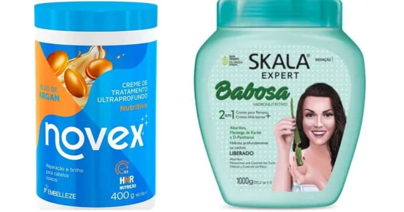 Novex Óleo de Argan/ Hidratação Babosa Skala (Foto Reprodução/Montagem/TV Foco/Magazine Luíza) Novex Óleo de Argan/ Hidratação Babosa Skala (Foto Reprodução/Montagem/TV Foco/Magazine Luíza)