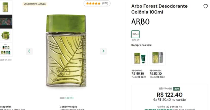 Arbo Forest Desodorante Colônia 100ml (Foto: Reprodução) Arbo Forest Desodorante Colônia 100ml (Foto: Reprodução)