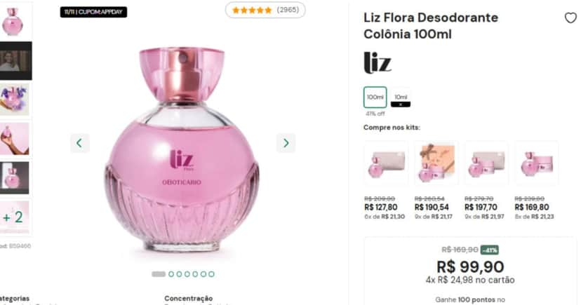Liz Flora Desodorante Colônia 100ml (Foto: Reprodução) Liz Flora Desodorante Colônia 100ml (Foto: Reprodução)