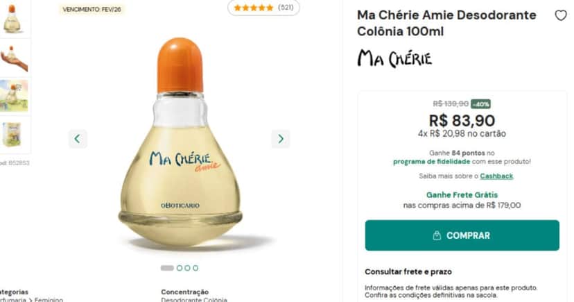 Ma Chérie Amie Desodorante Colônia 100ml (Foto: Reprodução) Ma Chérie Amie Desodorante Colônia 100ml (Foto: Reprodução)