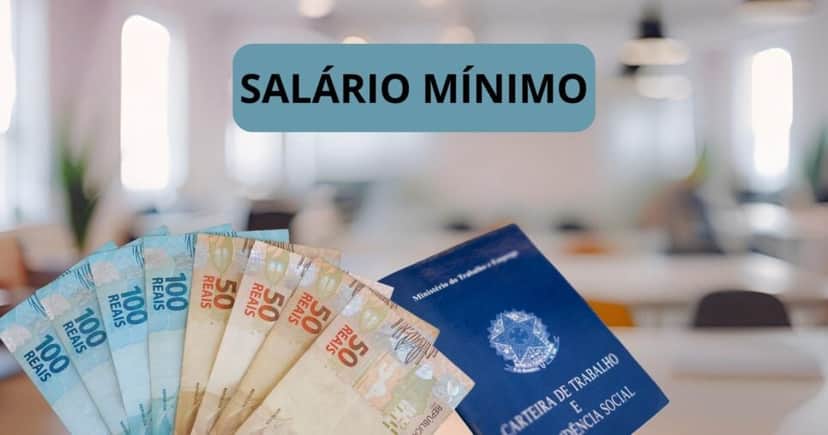 Salário mínimo, notas de Real, carteira de trabalho e escritório (Fotos: Canva) Salário mínimo, notas de Real, carteira de trabalho e escritório (Fotos: Canva)