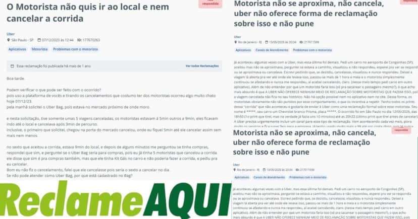 Reclamações da Uber no Reclame Aqui (Foto Reprodução/Montagem/Lennita/TV Foco/Reclame Aqui) Reclamações da Uber no Reclame Aqui (Foto Reprodução/Montagem/Lennita/TV Foco/Reclame Aqui)