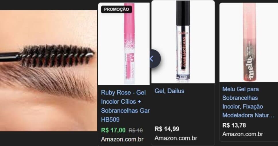 Gel para sobrancelha (Foto Reprodução/Montagem/Canva/Amazon/TV Foco/Lennita) Gel para sobrancelha (Foto Reprodução/Montagem/Canva/Amazon/TV Foco/Lennita)