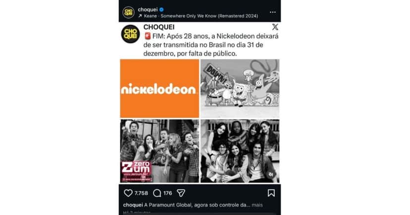 Notícia sobre fim da Nickelodeon (Foto: Reprodução / Instagram) Notícia sobre fim da Nickelodeon (Foto: Reprodução / Instagram)