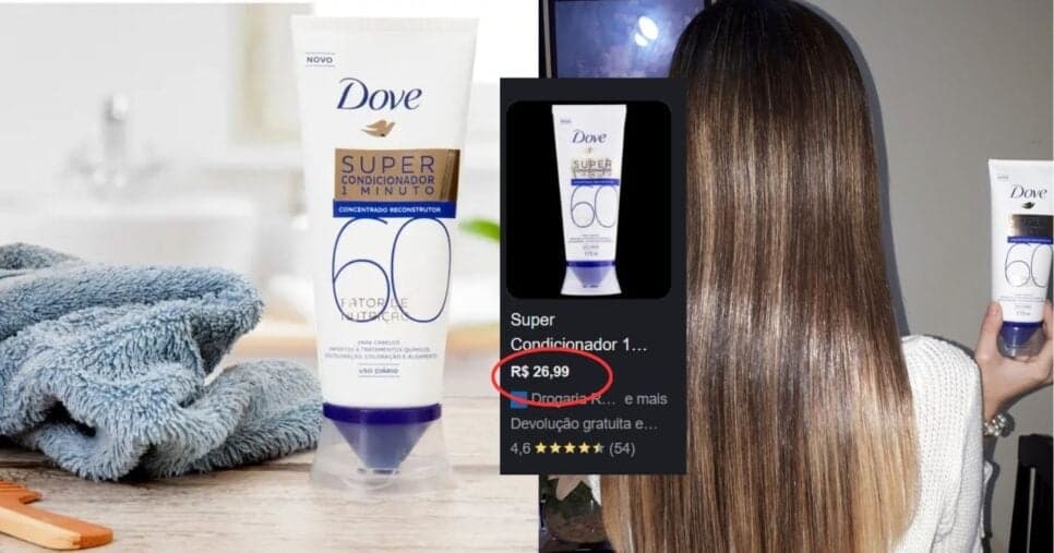 Máscara Capilar Dove 1 Minuto Concentrado Regenerador Fator de Nutrição 80 (Foto Reprodução/Montagem/TV Foco/Lennita/Canva/Instagram@/donzelapink/Google Shopping) Máscara Capilar Dove 1 Minuto Concentrado Regenerador Fator de Nutrição 80 (Foto Reprodução/Montagem/TV Foco/Lennita/Canva/Instagram@/donzelapink/Google Shopping)