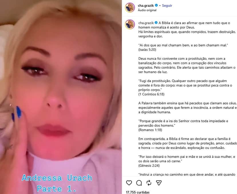 Chaline Grazik prevê fim de Andressa Urach (Foto: Reprodução / Instagram) Chaline Grazik prevê fim de Andressa Urach (Foto: Reprodução / Instagram)