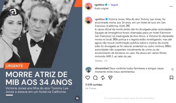 Reinaldo Gottino confirmou morte de atriz (Foto: Reprodução / Instagram) Reinaldo Gottino confirmou morte de atriz (Foto: Reprodução / Instagram)
