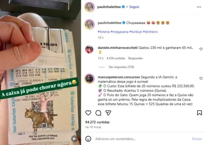 Ex-BBB Paulinha ganhou na loteria novamente (Foto: Reprodução / Instagram) Ex-BBB Paulinha ganhou na loteria novamente (Foto: Reprodução / Instagram)