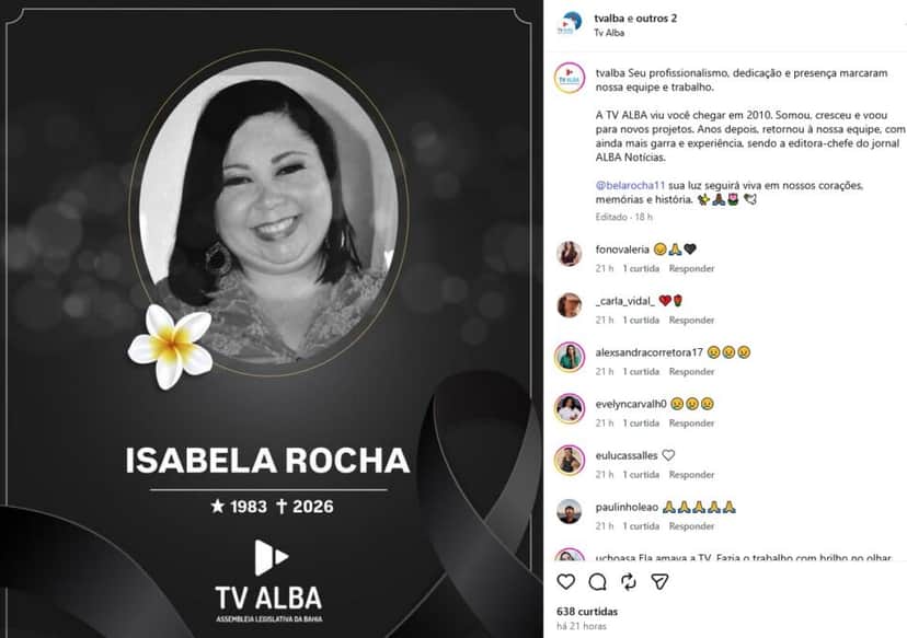 Nota da TV da Assembleia Legislativa da Bahia (Foto: Reprodução / Instagram) Nota da TV da Assembleia Legislativa da Bahia (Foto: Reprodução / Instagram)