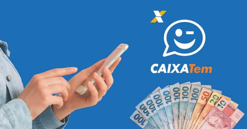Ilustrações notas de real, mulher no celular e logo Caixa Tem (Foto: Montagem TV Foco / Canva / Internet) Ilustrações notas de real, mulher no celular e logo Caixa Tem (Foto: Montagem TV Foco / Canva / Internet)