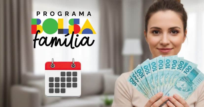 Logo Bolsa Família, ilustração calendário e mulher segurando notas de cem reais (Foto: Montagem TV Foco / GMN / Internet) Logo Bolsa Família, ilustração calendário e mulher segurando notas de cem reais (Foto: Montagem TV Foco / GMN / Internet)