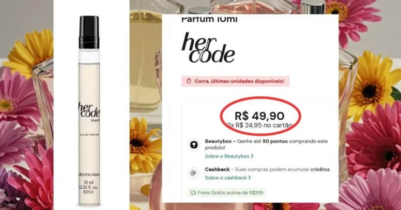 Her Code (10 ml) (Foto Reprodução/Montagem/Lennita/Boticário/TV Foco) Her Code (10 ml) (Foto Reprodução/Montagem/Lennita/Boticário/TV Foco)