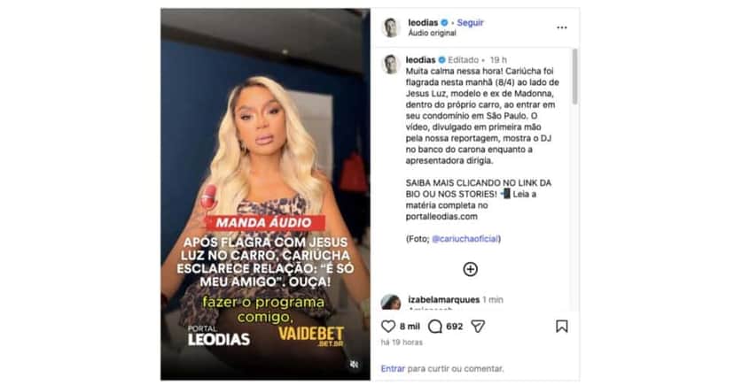Cariúcha fala sobre amizade com Jesus Luz (Foto: Portal LeoDias / Instagram) Cariúcha fala sobre amizade com Jesus Luz (Foto: Portal LeoDias / Instagram)