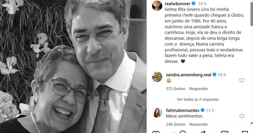 Bonner lamenta morte de colega nas redes sociais - Foto: Instagram Bonner lamenta morte de colega nas redes sociais - Foto: Instagram