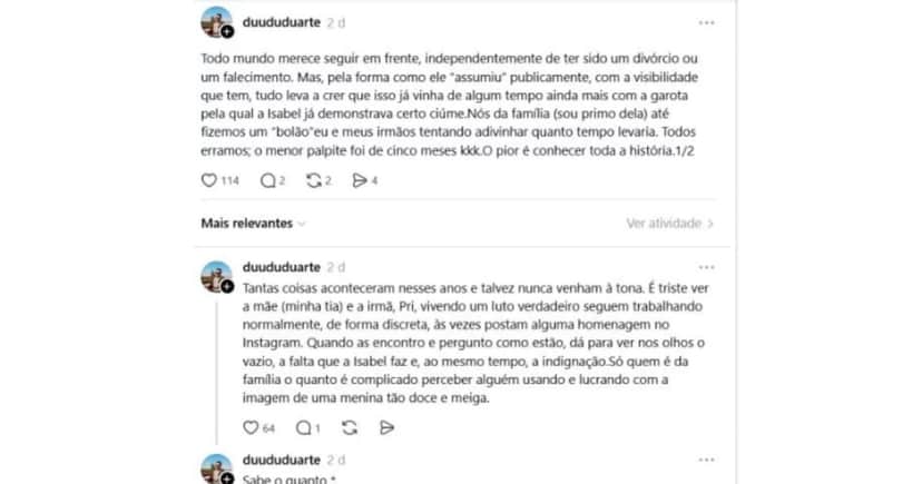 Dudu fala sobre Isabel Veloso (Foto: Reprodução / Instagram) Dudu fala sobre Isabel Veloso (Foto: Reprodução / Instagram)