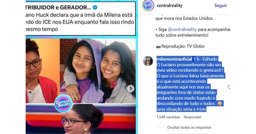 Irmã de Milena se pronuncia (Foto: Reprodução / Instagram) Irmã de Milena se pronuncia (Foto: Reprodução / Instagram)