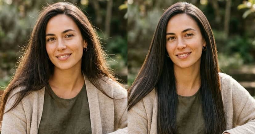 Antes e depois de mulher com frizz no cabelo (Foto: Montagem TV Foco / GMN) Antes e depois de mulher com frizz no cabelo (Foto: Montagem TV Foco / GMN)