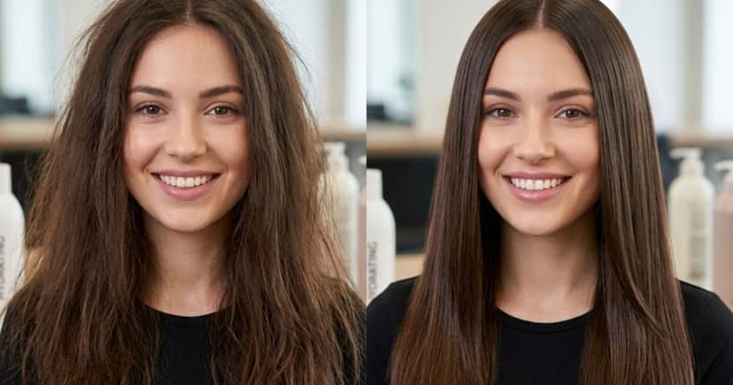 Ilustração antes e depois de cabelo com frizz e uso de condicionador - eudora (Foto: Montagem TV Foco / GMN) Ilustração antes e depois de cabelo com frizz e uso de condicionador - eudora (Foto: Montagem TV Foco / GMN)