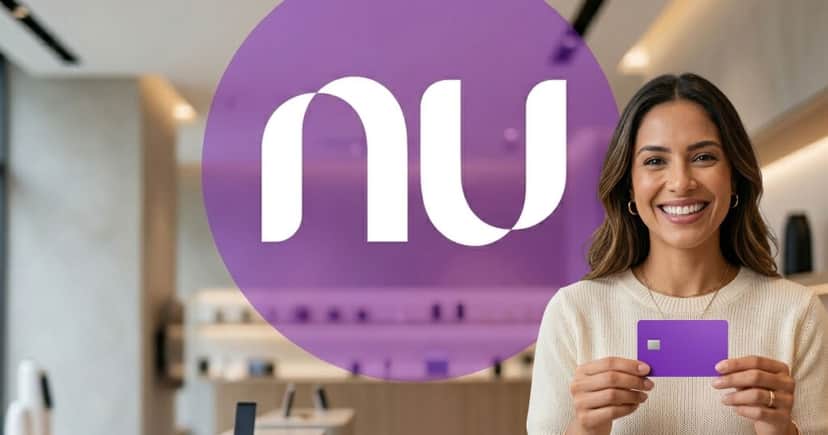 Ilustração logo Nubank e mulher segurando cartão (Foto: Montagem TV Foco / GMN) Ilustração logo Nubank e mulher segurando cartão (Foto: Montagem TV Foco / GMN)
