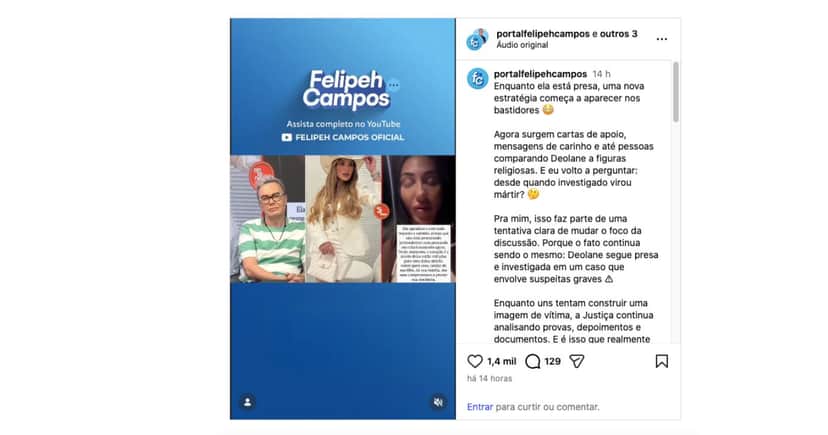 Felipeh Campos fala sobre Deolane (Foto: Reprodução / Instagram) Felipeh Campos fala sobre Deolane (Foto: Reprodução / Instagram)