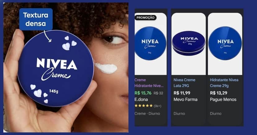 Creme Nivea Lata (Foto Reprodução/Montagem/Lennita/Google Shopping) Creme Nivea Lata (Foto Reprodução/Montagem/Lennita/Google Shopping)