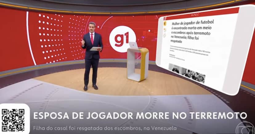 Tiago Scheuer confirma morte de esposa de jogador venezuelano (Foto: Reprodução / Globo) Tiago Scheuer confirma morte de esposa de jogador venezuelano (Foto: Reprodução / Globo)