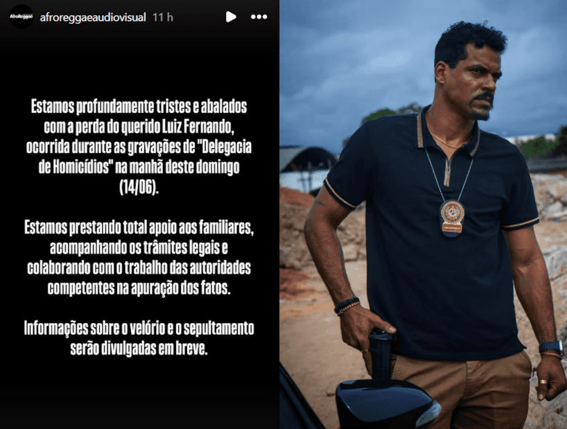 AfroReggae Audiovisual lamentou morte de profissional da equipe elétrica durante as filmagens de Delegacia de Homicídios, nova série estrelada por Marcelo Mello Jr. (Fotos: Reprodução / Instagram) AfroReggae Audiovisual lamentou morte de profissional da equipe elétrica durante as filmagens de Delegacia de Homicídios, nova série estrelada por Marcelo Mello Jr. (Fotos: Reprodução / Instagram)