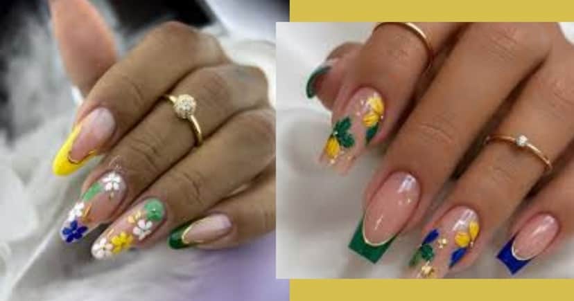 Unhas com florzinhas entre as cores da bandeira (Foto Reprodução/Montagem/Lennita/TV Foco/Intagram) Unhas com florzinhas entre as cores da bandeira (Foto Reprodução/Montagem/Lennita/TV Foco/Intagram)