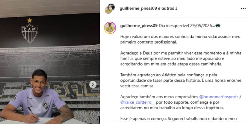 Guilherme Pires feliz com a assinatura do contrato (Reprodução: Instagram) Guilherme Pires feliz com a assinatura do contrato (Reprodução: Instagram)