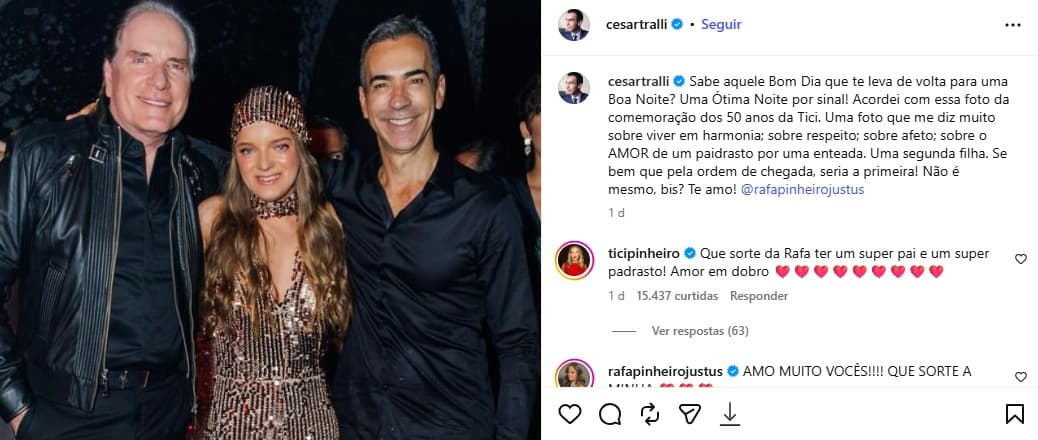 Tralli posa ao lado de Roberto Justus e Rafa Justus (Foto: Reprodução / Instagram) Tralli posa ao lado de Roberto Justus e Rafa Justus (Foto: Reprodução / Instagram)