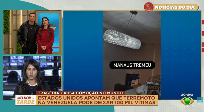 Carol Correia do jornalismo da Band deu mais detalhes a Leo Dias e Chris Flores sobre terremoto (Foto: Reprodução / Band) Carol Correia do jornalismo da Band deu mais detalhes a Leo Dias e Chris Flores sobre terremoto (Foto: Reprodução / Band)