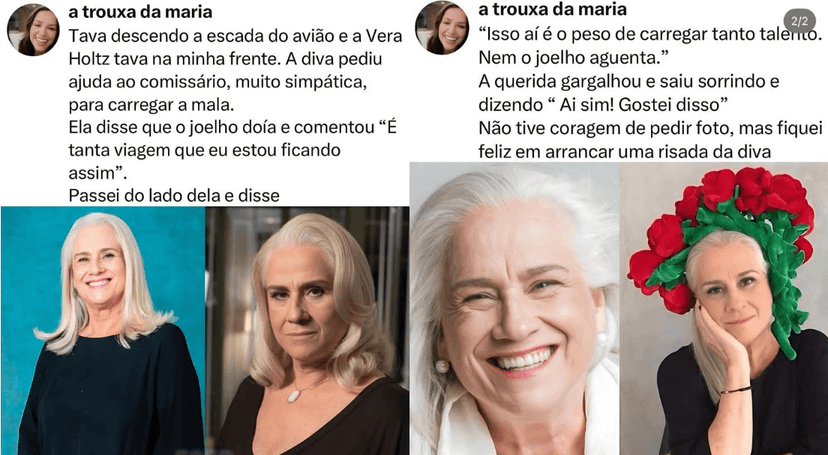 Relato de fã de Vera Holtz viralizou nas redes sociais (Foto: Reprodução / Instagram) Relato de fã de Vera Holtz viralizou nas redes sociais (Foto: Reprodução / Instagram)