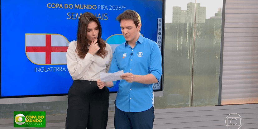 Sabina Simonato a Alessandro Jodar minutos depois no BDSP falando sobre Copa (Foto: Reprodução/ Globoplay) Sabina Simonato a Alessandro Jodar minutos depois no BDSP falando sobre Copa (Foto: Reprodução/ Globoplay)