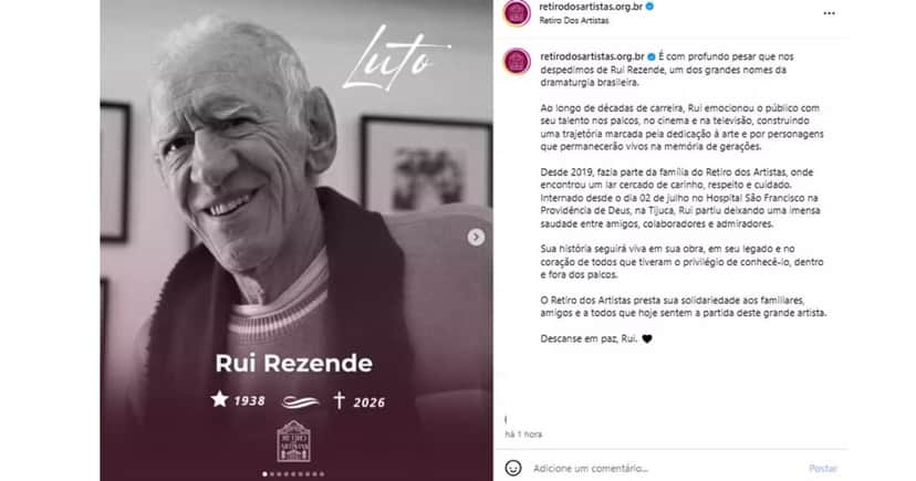 Publicação sobre morte de Rui Rezende (Foto: Reprodução / Instagram) Publicação sobre morte de Rui Rezende (Foto: Reprodução / Instagram)