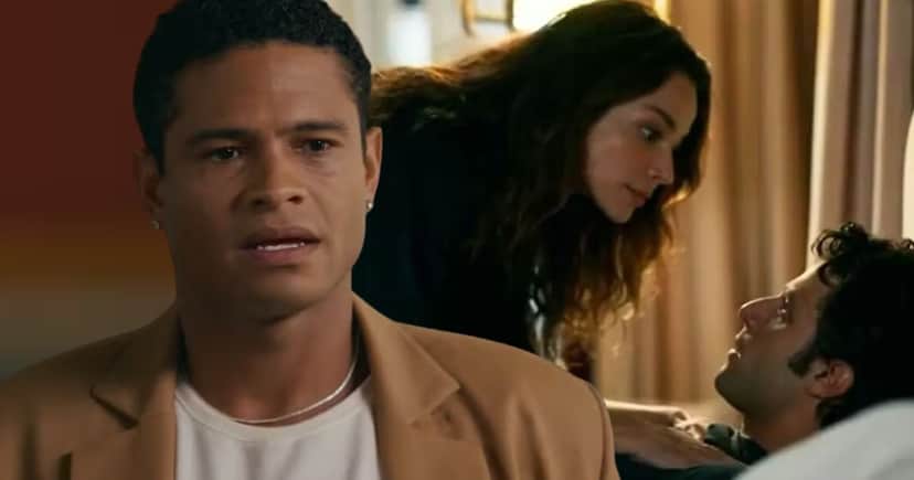 Tiago, Bruna e Pedro em Quem Ama Cuida (Foto: Reprodução / Globo / Montagem TV Foco) Tiago, Bruna e Pedro em Quem Ama Cuida (Foto: Reprodução / Globo / Montagem TV Foco)