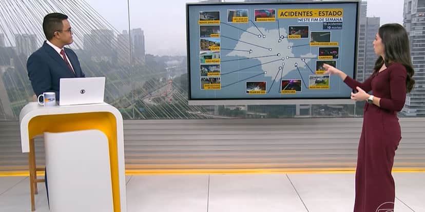Marcelo Pereira e Cinthia Toledo falando dos acidentes no BSDP (Reprodução: Globo) Marcelo Pereira e Cinthia Toledo falando dos acidentes no BSDP (Reprodução: Globo)
