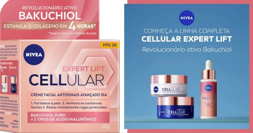 Linha Nivea Cellular Expert Lift Antissinais (Foto Reprodução/Montagem/Lennita/TV Foco/Canva/Google Shopping) Linha Nivea Cellular Expert Lift Antissinais (Foto Reprodução/Montagem/Lennita/TV Foco/Canva/Google Shopping)