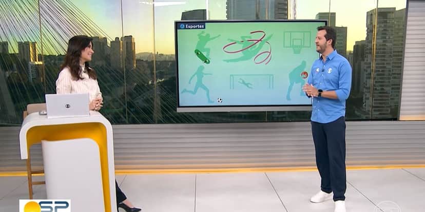 Sabina Simonato e Vinícius Bueno durante o Bom Dia SP (Reprodução: Globo) Sabina Simonato e Vinícius Bueno durante o Bom Dia SP (Reprodução: Globo)