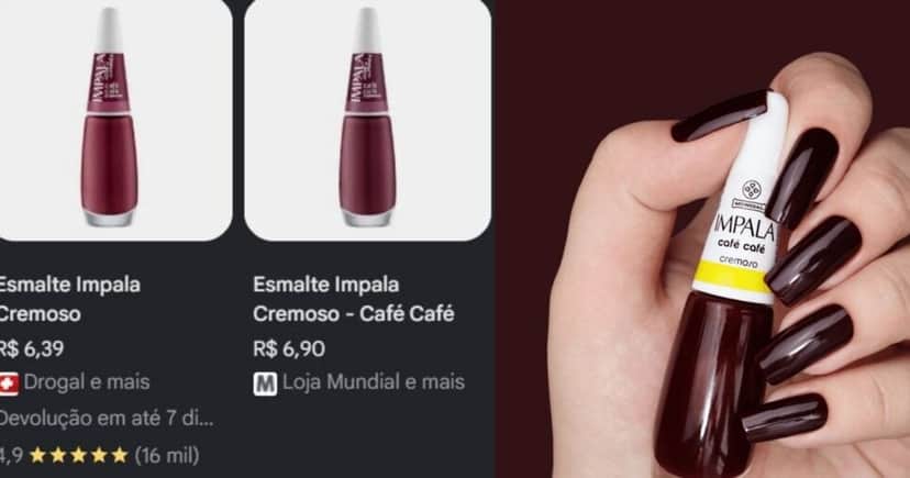 Esmalte Café Café (Foto Reprodução/Montagem/Lennita/TV Foco/Canva/Google Shopping) Esmalte Café Café (Foto Reprodução/Montagem/Lennita/TV Foco/Canva/Google Shopping)