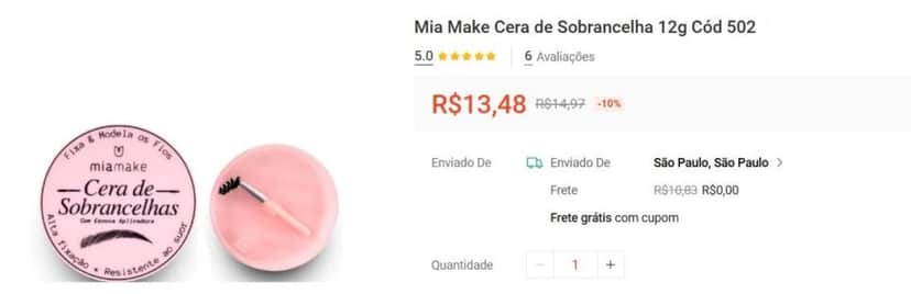 Exemplo de cera de sobrancelha (Foto Reprodução/Shopee) Exemplo de cera de sobrancelha (Foto Reprodução/Shopee)