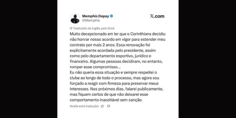 Memphis Depay, ex-atacante do Corinthians, se pronuncia após Timão recusar renovação de contrato (Foto- Reproduçao Redes Sociais) Memphis Depay, ex-atacante do Corinthians, se pronuncia após Timão recusar renovação de contrato (Foto- Reproduçao Redes Sociais)