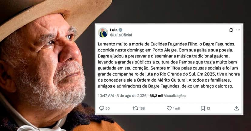 Postagem de Lula sobre a morte de Euclides Fagundes Filho ( Foto: Reprodução) Postagem de Lula sobre a morte de Euclides Fagundes Filho ( Foto: Reprodução)